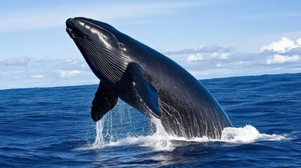 Fototapeta premium A sperm whale breaching in the cold Antarctic waters, a stunning display of power