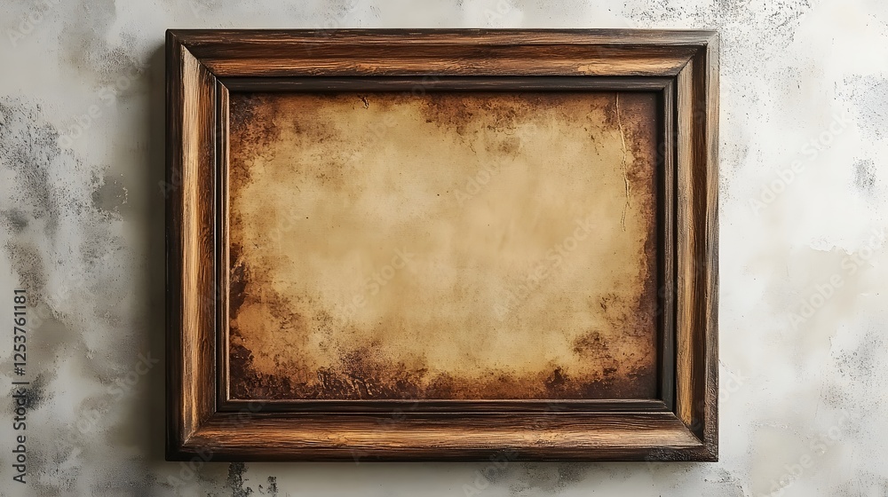 Fototapete Aged and distressed wooden frame with a grungy vintage parchment or paper texture creating an antique and nostalgic atmosphere for use as a background display or presentation