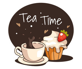 Tea coffee cup dessert time logo simple line style isolated concept	