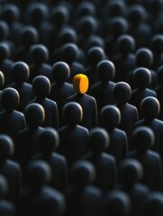 Obraz premium unique 3D illustration of leader standing out among crowd of identical figures, symbolizing individuality and leadership in sea of conformity