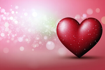 Romantic Valentine's Day background with a bright red heart and beautiful bokeh lights, creating an atmosphere of love and magic