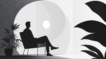 Silhouette of a Man Contemplating in a Modern Minimalist Interior