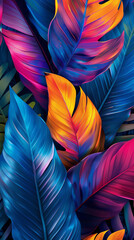 Vibrant Tropical Leaves Vivid Colors Lush Foliage Exotic Plants Nature Background Abstract Art