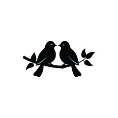 Black Silhouette two birds on a branch, valentine day vector.