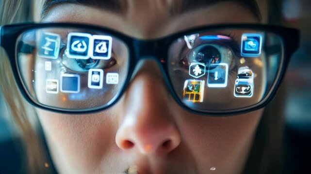 Closeup of human eyes reflecting social media icons, showing the impact of digital overload on our lives