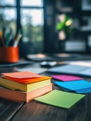 Successful brainstorming session with multi colored adhesive notes and creative ideas generated by AI