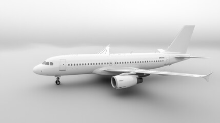 Sleek White Commercial Airplane on a Misty Background Preparing for Takeoff in the Sky