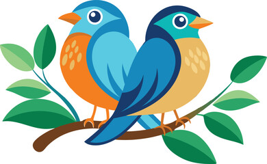 Two Birds Sitting on a Branch Vector Illustration Elegant Nature Inspired Artwork