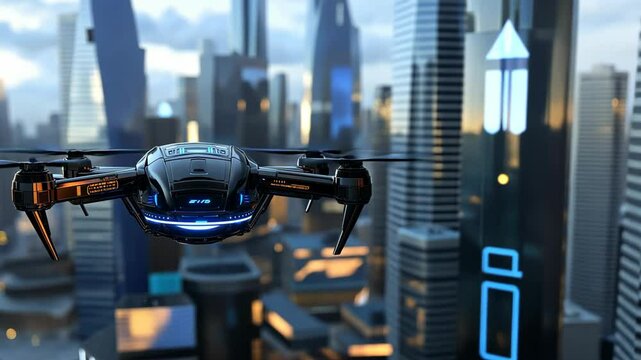 a drone flying over urban cityscape	
