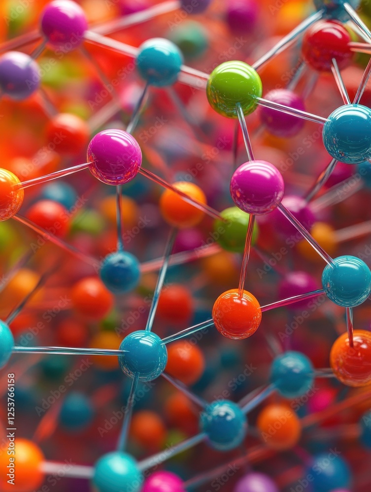 Poster 3d social networking colorful nodes background, interconnected by lines to form a grid structure, in