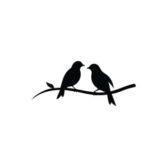 Black Silhouette two birds on a branch, valentine day vector.