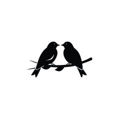Black Silhouette two birds on a branch, valentine day vector.