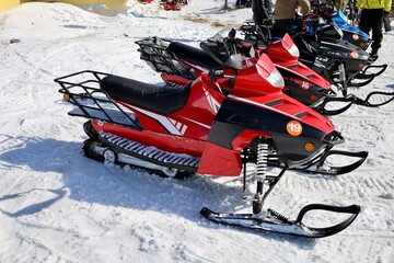 Snowmobiles winter landscape. High quality photo