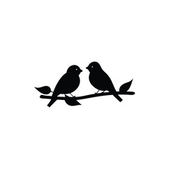 Black Silhouette two birds on a branch, valentine day vector.