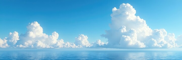 White and puffy clouds drift lazily across the blue horizon, drifting objects, fluffy clouds