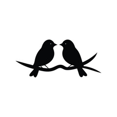 Black Silhouette two birds on a branch, valentine day vector.