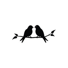 Black Silhouette two birds on a branch, valentine day vector.