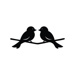 Black Silhouette two birds on a branch, valentine day vector.