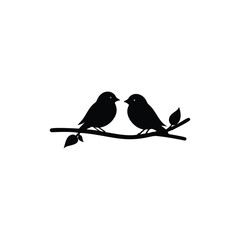 Black Silhouette two birds on a branch, valentine day vector.