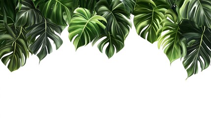 Vibrant Tropical Monstera Leaves Border White Background