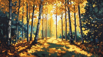Fototapeta premium Golden Autumn Forest Path: A Serene Walk Through Nature's Embrace