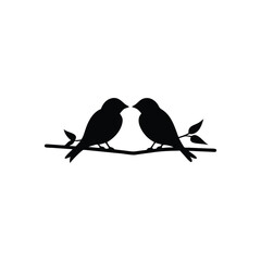 Black Silhouette two birds on a branch, valentine day vector.