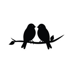 Black Silhouette two birds on a branch, valentine day vector.