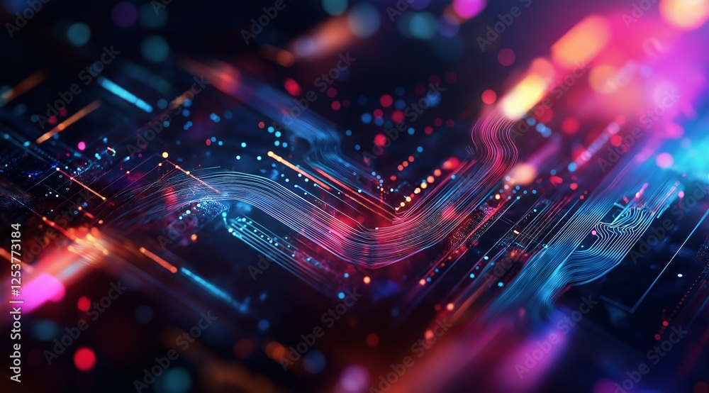 Poster a beauty futuristic abstract background in a high-tech style. shining lines and patterns resembling 