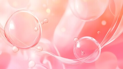 Captivating abstract image showcasing delicate iridescent bubbles reflecting soft dreamy pink and peach hues in a tranquil ethereal composition  The shimmering
