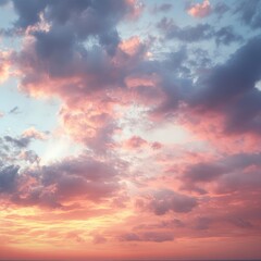 Obraz premium Beautiful Sunset with Soft Textures of Clouds and Colors in the Sky, Perfect for Nature Lovers and Landscape Art Enthusiasts