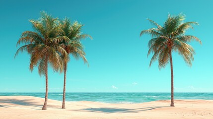 Obraz premium Tropical beach with palm trees, clear blue sky, and calm ocean