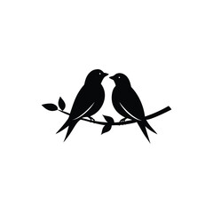 Black Silhouette two birds on a branch, valentine day vector.