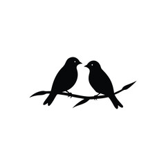 Black Silhouette two birds on a branch, valentine day vector.