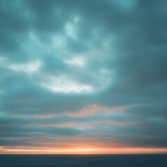 Fototapeta premium Serene Ocean Horizon at Dusk with Soft Clouds and Vibrant Sunset Colors, Perfect for Nature and Tranquility Themes.