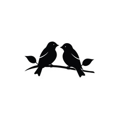 Black Silhouette two birds on a branch, valentine day vector.
