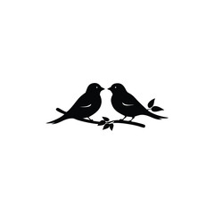 Black Silhouette two birds on a branch, valentine day vector.