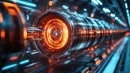 Fototapeta premium A futuristic energy core within a high-tech environment, glowing with vibrant orange light.
