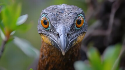 A bird featuring an oversized beak and a prominent eye, showcasing its unique characteristics and vibrant details.