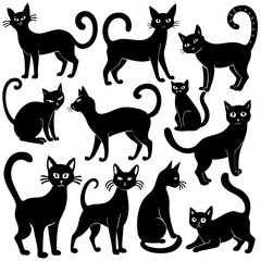 set of cats silhouettes