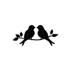 Black Silhouette two birds on a branch, valentine day vector.