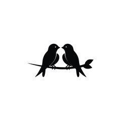 Black Silhouette two birds on a branch, valentine day vector.