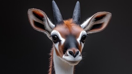 Young dik-dik portrait, wildlife close-up, dark background, nature photography, for wildlife documentaries