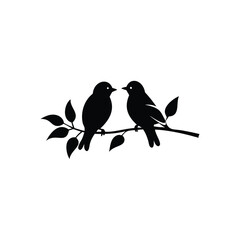 Black Silhouette two birds on a branch, valentine day vector.
