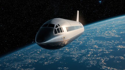 Stainless steel spacecraft hull reflecting distant stars, advanced aerospace production