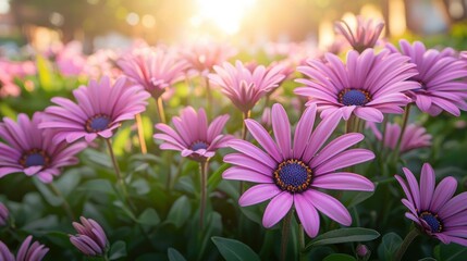 Obraz premium Pink Osteospermum flowers sunset garden