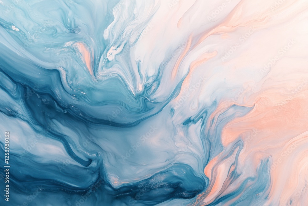 Poster Flowing abstract lines evoke gentle spring breezes in soft pastel tones with ample space for calming text. Generative AI