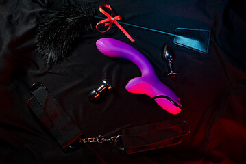 Set of bdsm toys on a black background