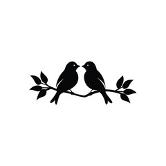 Black Silhouette two birds on a branch, valentine day vector.