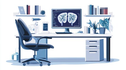 Health-focused technology abstract concept vector illustration set. Fitness-focused workspace, IOT office desk, AI use in healthcare, modern office, employee well-being, medicine abstract metaphor.