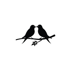 Black Silhouette two birds on a branch, valentine day vector.